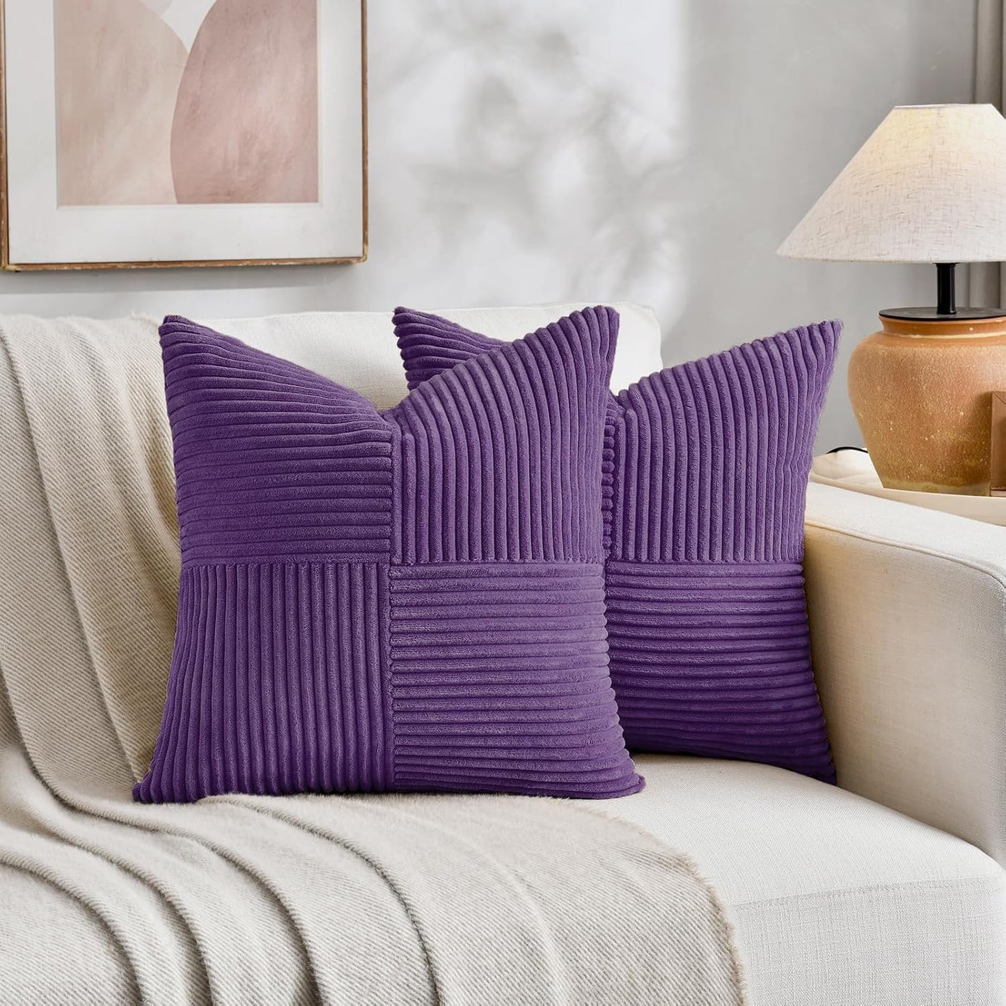 Fancy Homi 2 Packs Purple Euro Decorative Throw Pillow Covers 26x26 Inch for Living Room Couch Bed