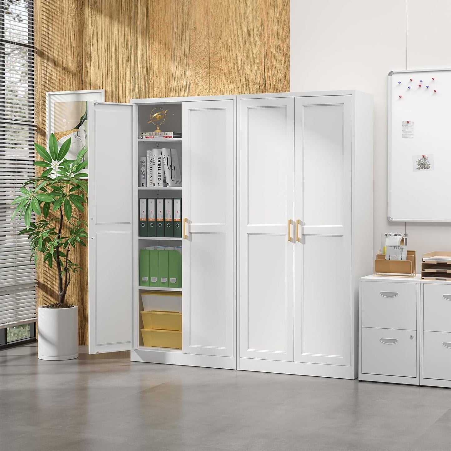 Kitchen Pantry Cabinet,71”White Metal Pantry Storage Cabinet with Doors and 4 Adjustable