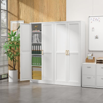 Kitchen Pantry Cabinet,71”White Metal Pantry Storage Cabinet with Doors and 4 Adjustable