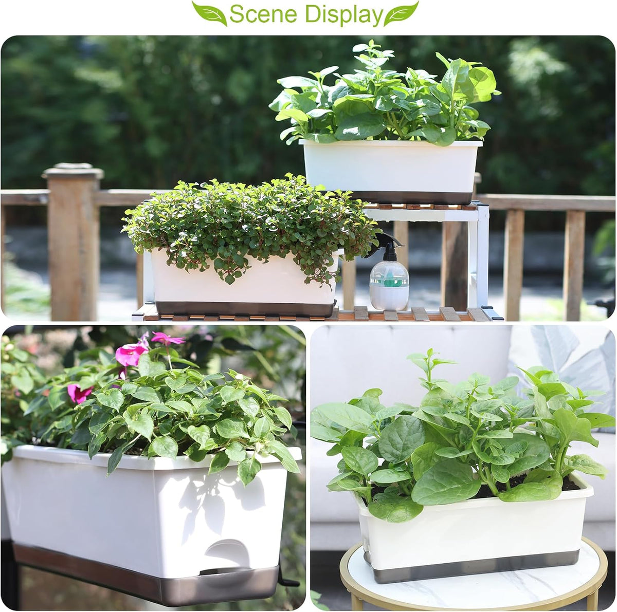 Window Box Planter 8 Pcs, 17 Inches Rectangle Flower Pots with Drainage Holes and Trays, Vegetable