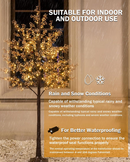 Lighted Baby's Breath Tree Set 4ft, 5ft and 6ft with 144/184/240 Warm White LED Lights for Holiday
