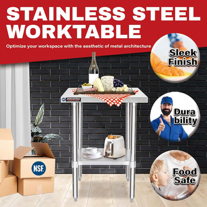 DuraSteel 24x24 Stainless Steel Prep Table - NSF Commercial Outdoor Grill Worktable - Metal Side