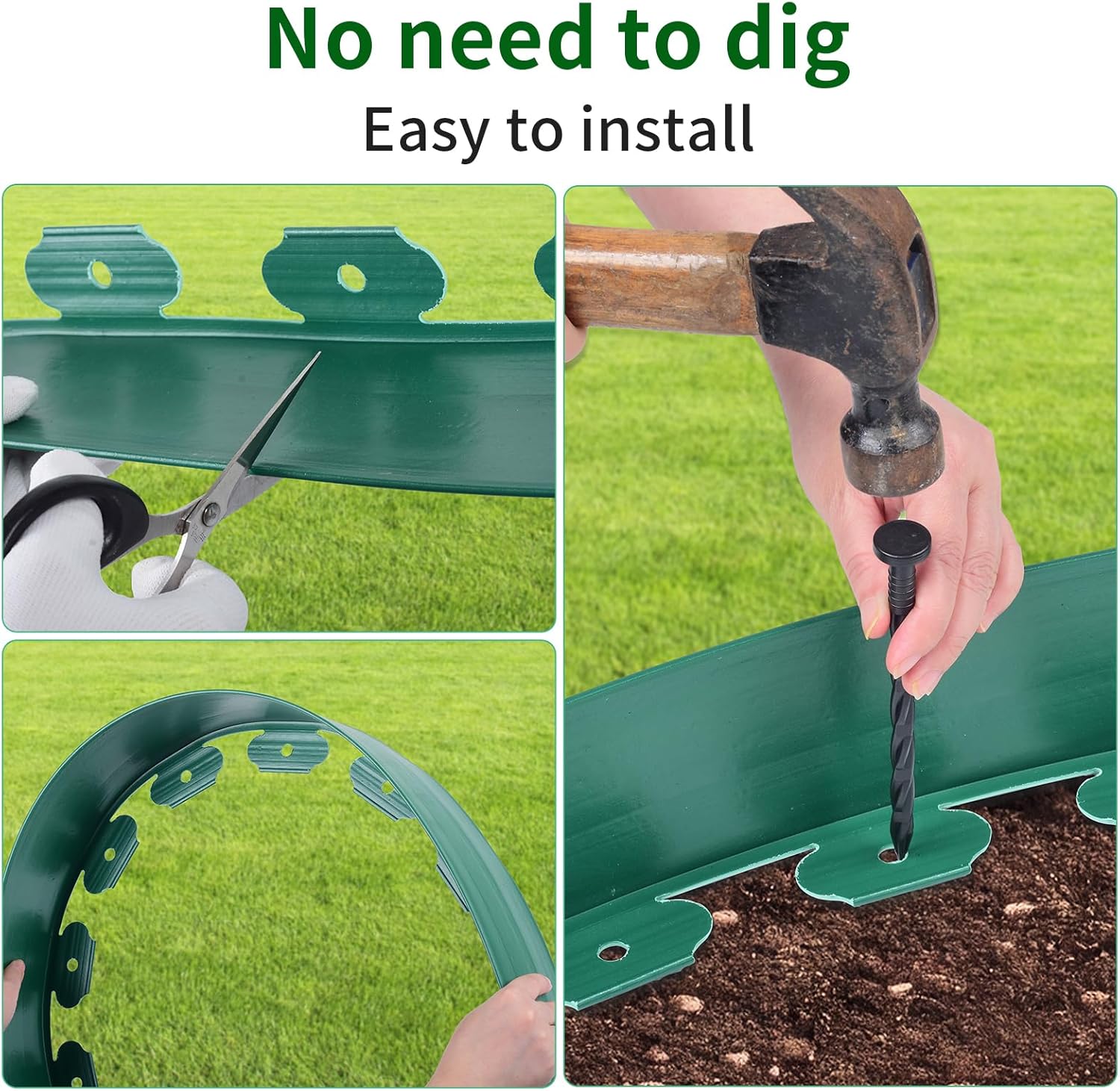 4 in x 50 Ft Garden Landscape Edging, No Dig Garden Edging Border Kit with 92 Pcs Spikes for Flower