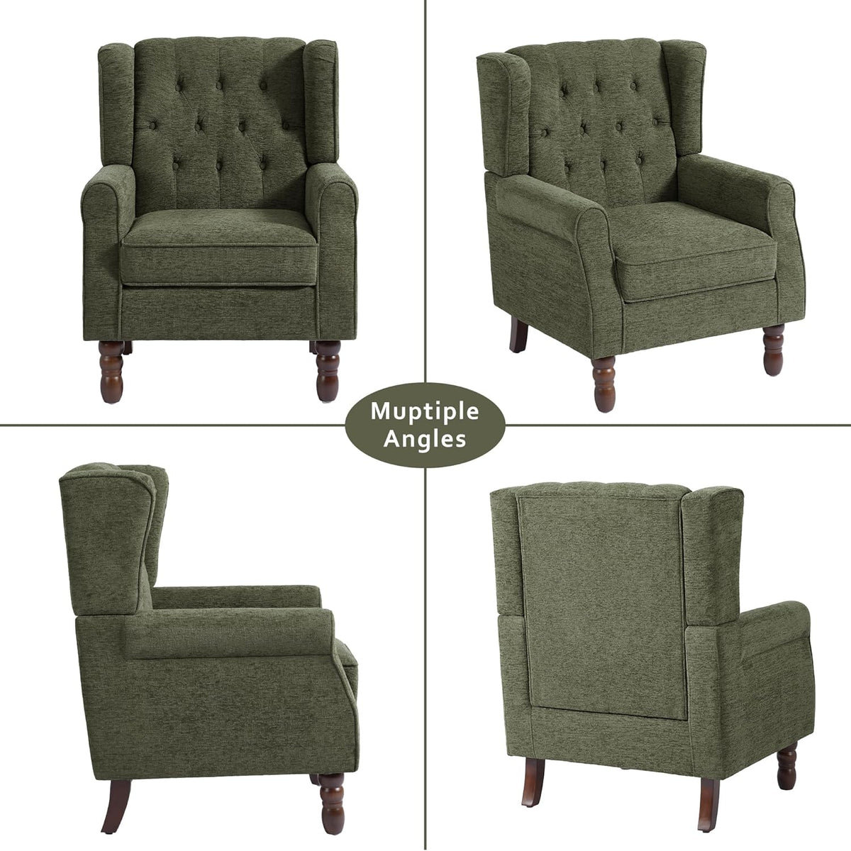 Lumibee High Back Accent Chair,Upholstered Wingback Armchair with Solid Wood Legs for Small