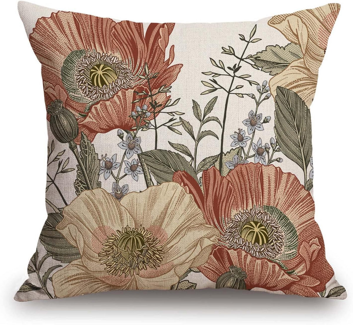 TSSOHU Vintage Flowers Pillow Cover Rustic Cotton Linen Decorative Square Throw Pillow Cover 18x18