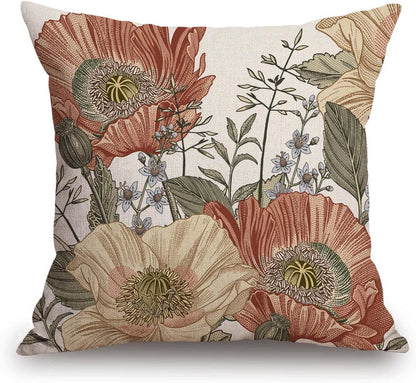 TSSOHU Vintage Flowers Pillow Cover Rustic Cotton Linen Decorative Square Throw Pillow Cover 18x18