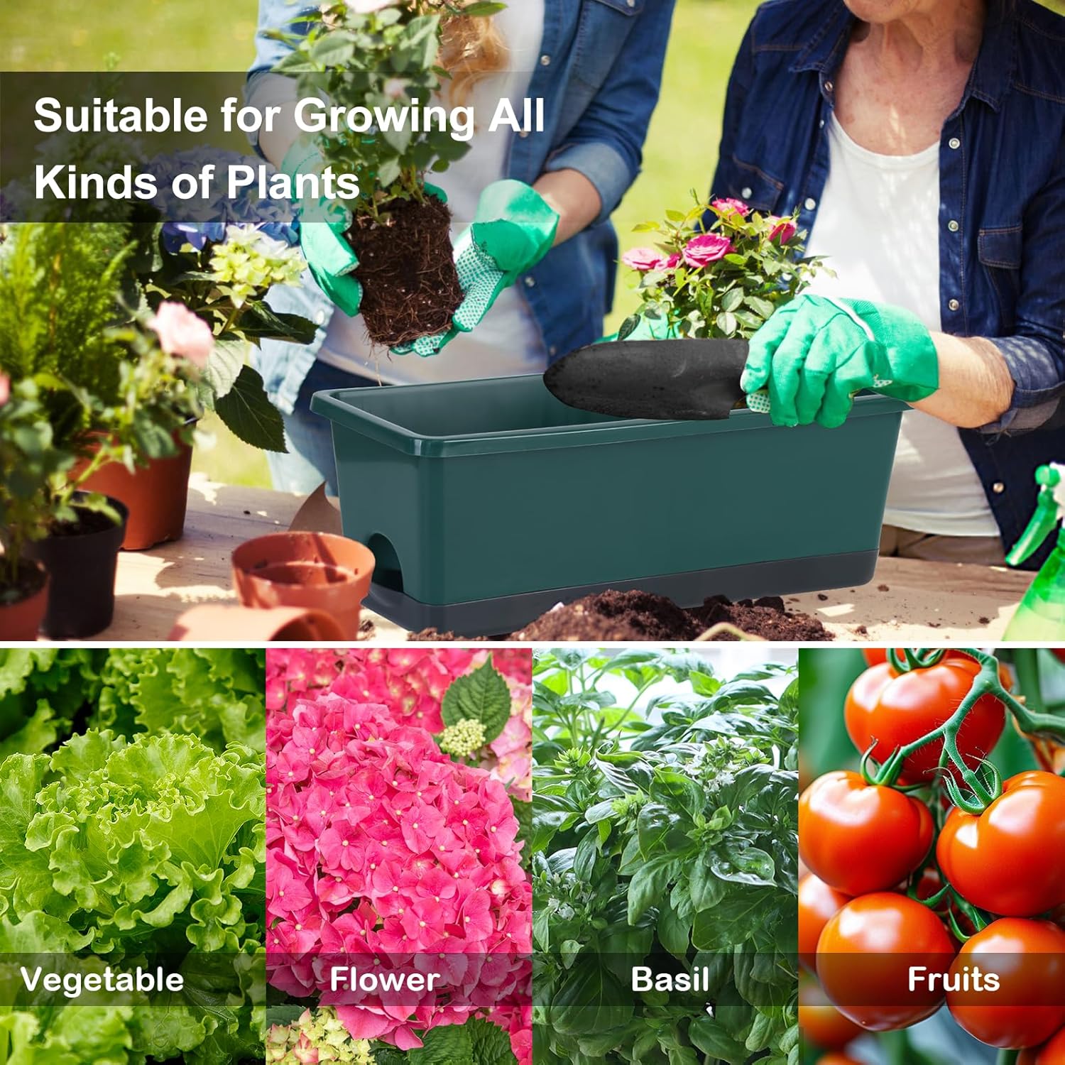 Window Box Planter 8 Pcs, 17 Inches Rectangle Flower Pots with Drainage Holes and Trays, Vegetable