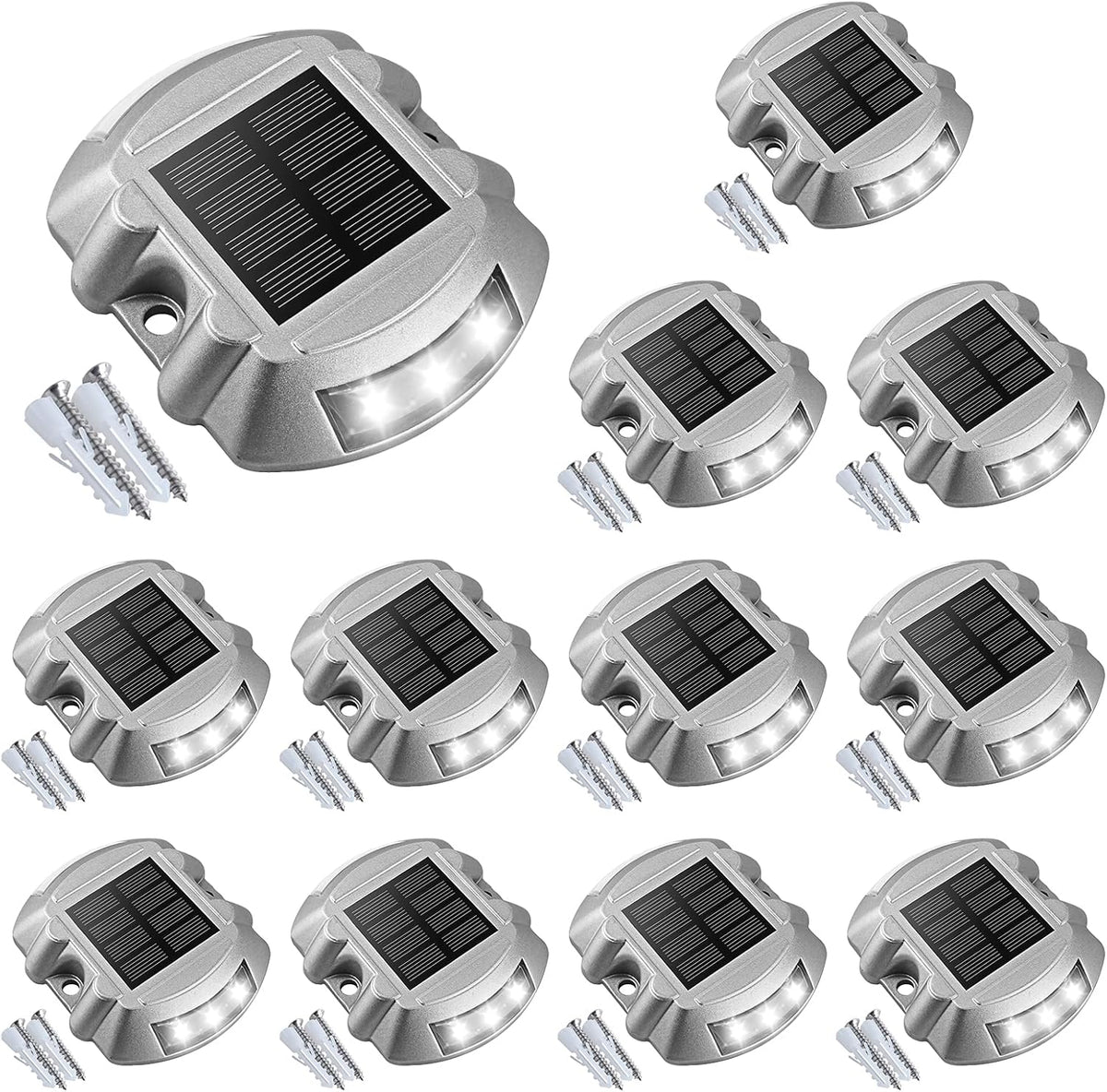 VOLISUN Solar Deck Lights Driveway Dock Lights, 12-Pack Led IP67 Waterproof Outdoor Warning Step