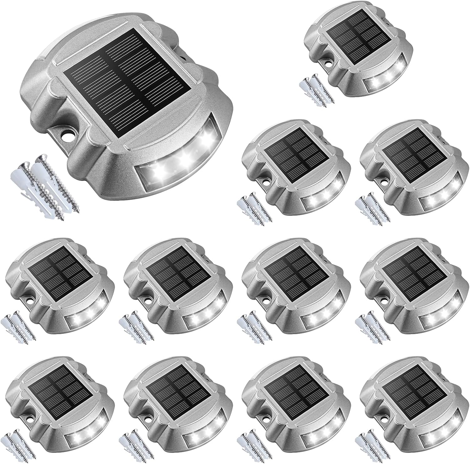 VOLISUN Solar Deck Lights Driveway Dock Lights, 12-Pack Led IP67 Waterproof Outdoor Warning Step