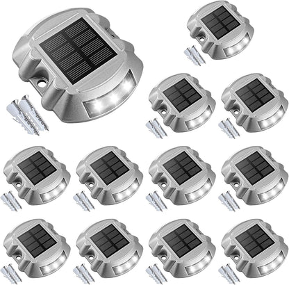 VOLISUN Solar Deck Lights Driveway Dock Lights, 12-Pack Led IP67 Waterproof Outdoor Warning Step