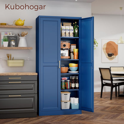 71" Metal Pantry Cabinet, Tall Kitchen Pantry Storage Cabinet with 4 Adjustable Shelves and Gold
