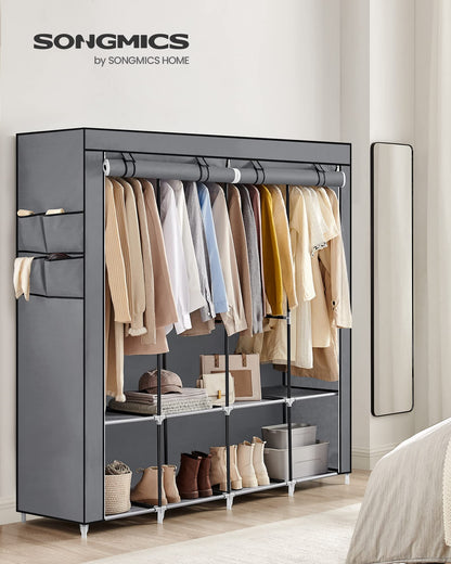 SONGMICS Portable Closet with Cover, 4 Hanging Rods and Shelves
