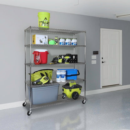 Seville Classics UltraDurable Heavy Duty NSF Solid Steel Wire Rack Storage Unit Wheels, 5-Tier