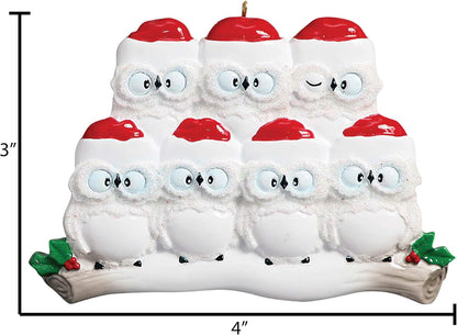 Owl Family of 7 Ornament 2025 Personalized Family Christmas Ornaments 2025 | White Holiday Keepsake