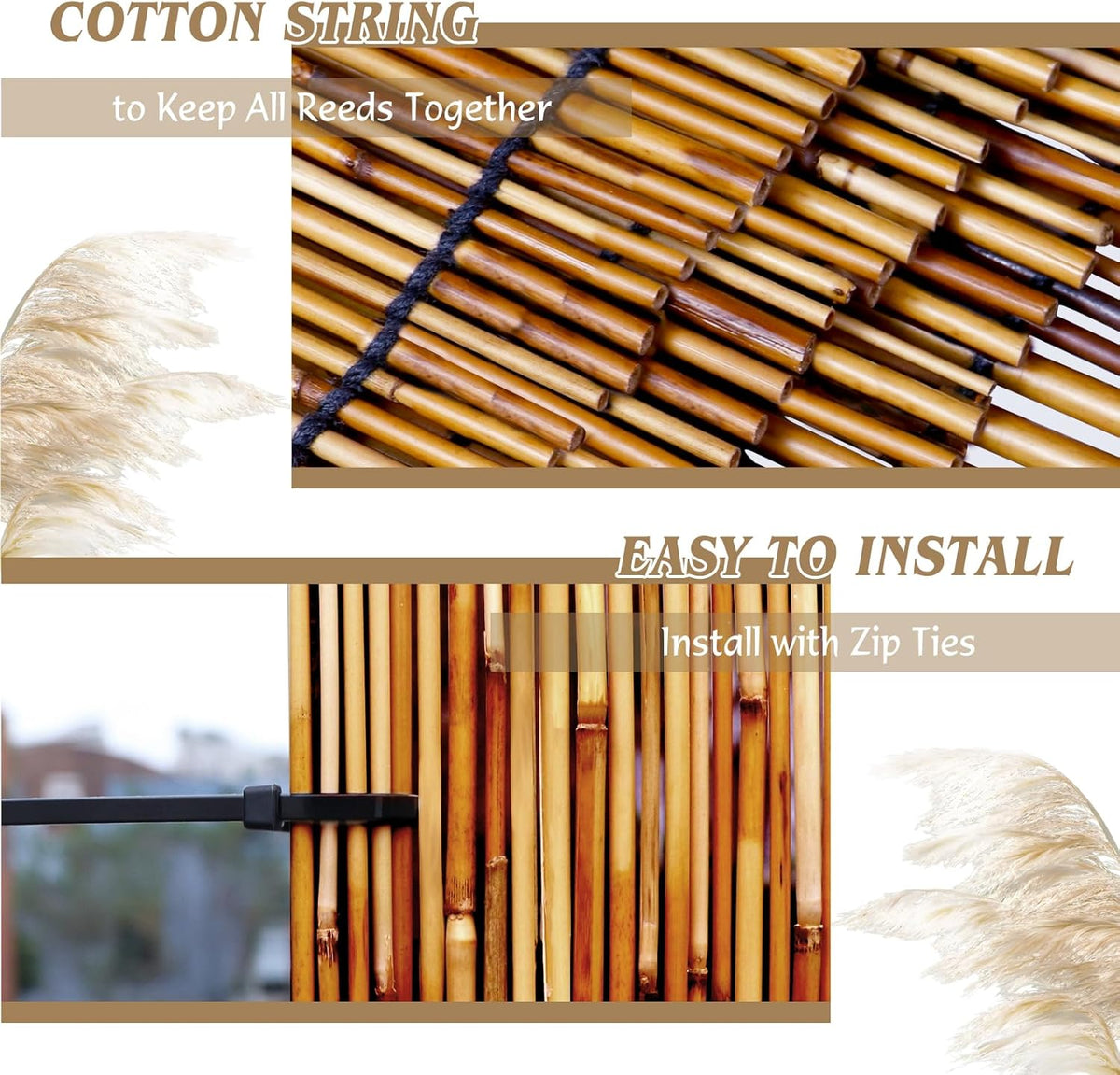 Natural Reed Fencing Rolls,6.5FT X 9.8FT Reed Screen Curtain Fence Covering Privacy Bamboo for