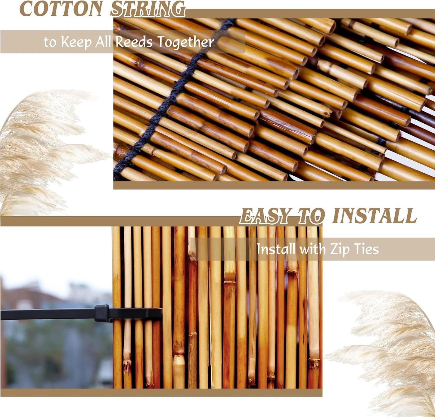 Natural Reed Fencing Rolls,2PACK 4.6FT X 16.4FT Reed Screen Curtain Fence Covering Privacy Bamboo