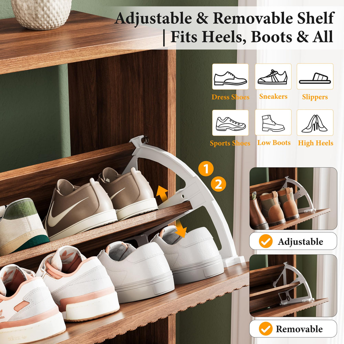 Nicetree Shoe Storage Cabinet for Entryway - 2 Flip Drawers Shoe Cabinet with Tiered Fluted Design