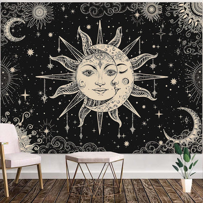 Lunerfex Sun and Moon Tapestry Mandala Wall Tapestry, Vintage Tapestries for Bedroom Ceiling