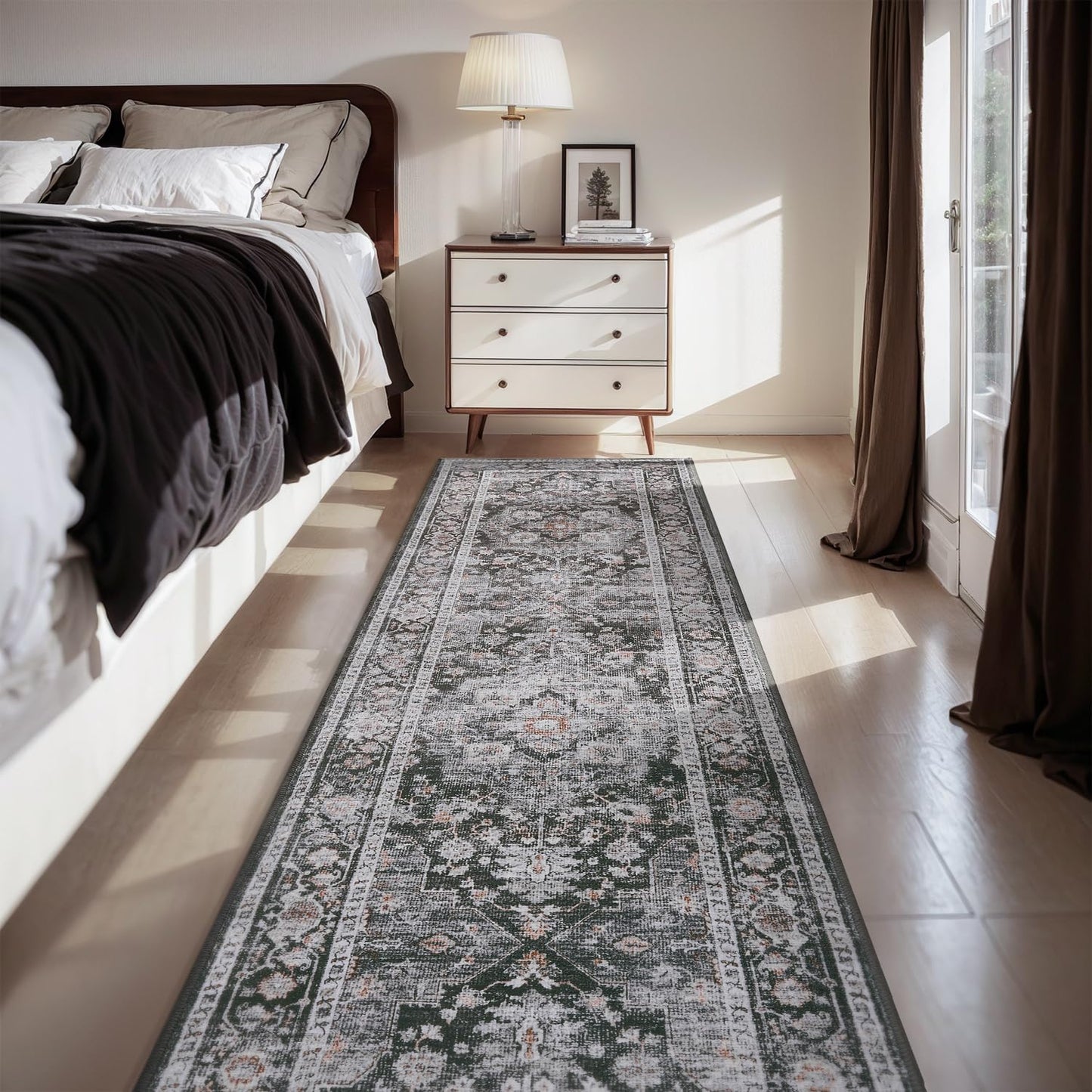 AMOAMI-2X6 Runner Rug-Washable Runners for Hallways-Soft Non Slip Bedside Rugs for Bedroom-Vintage