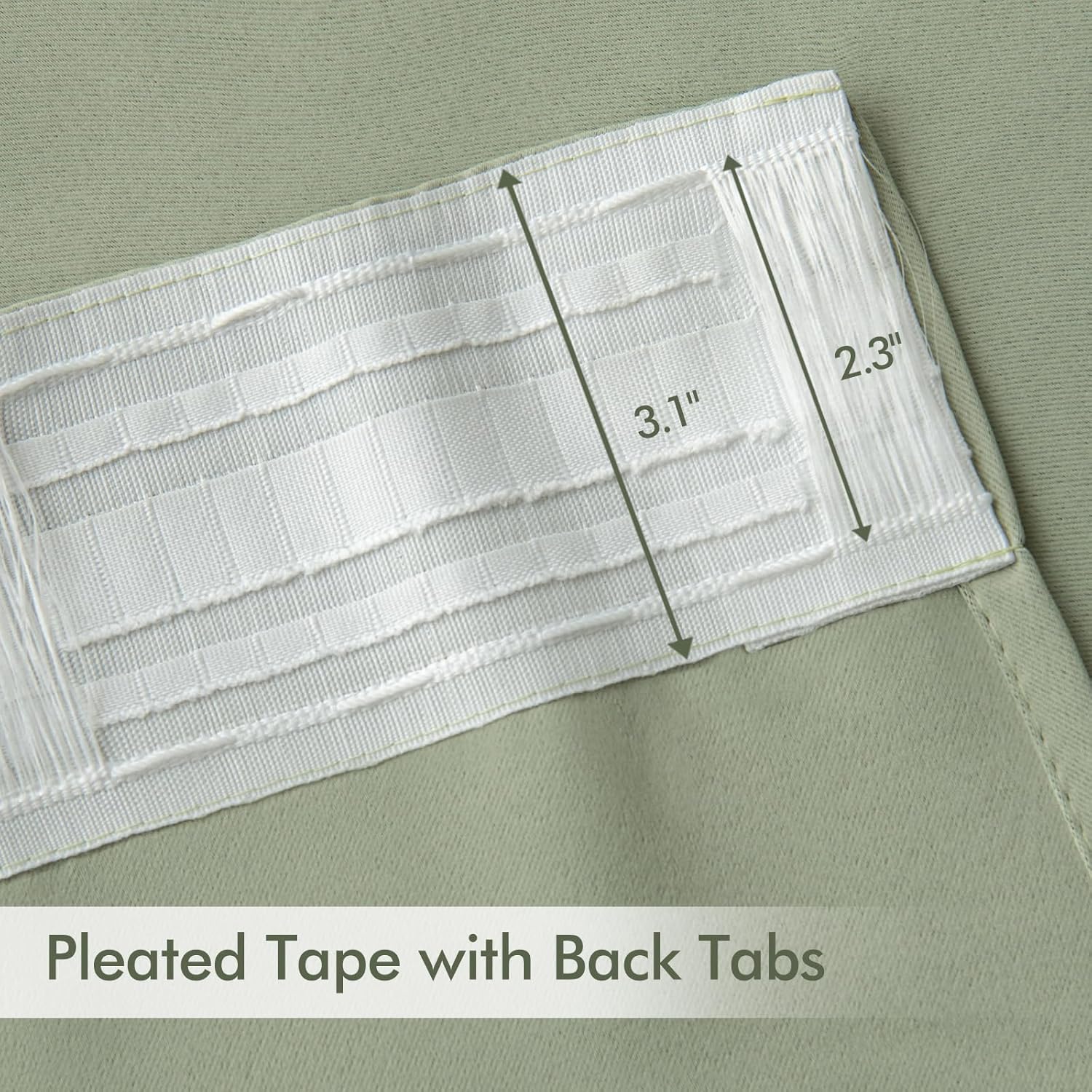 MIULEE Back Tab Sage Green Curtains 96 Inch Long 2 Panels Set for Living Room Bedroom, Rod