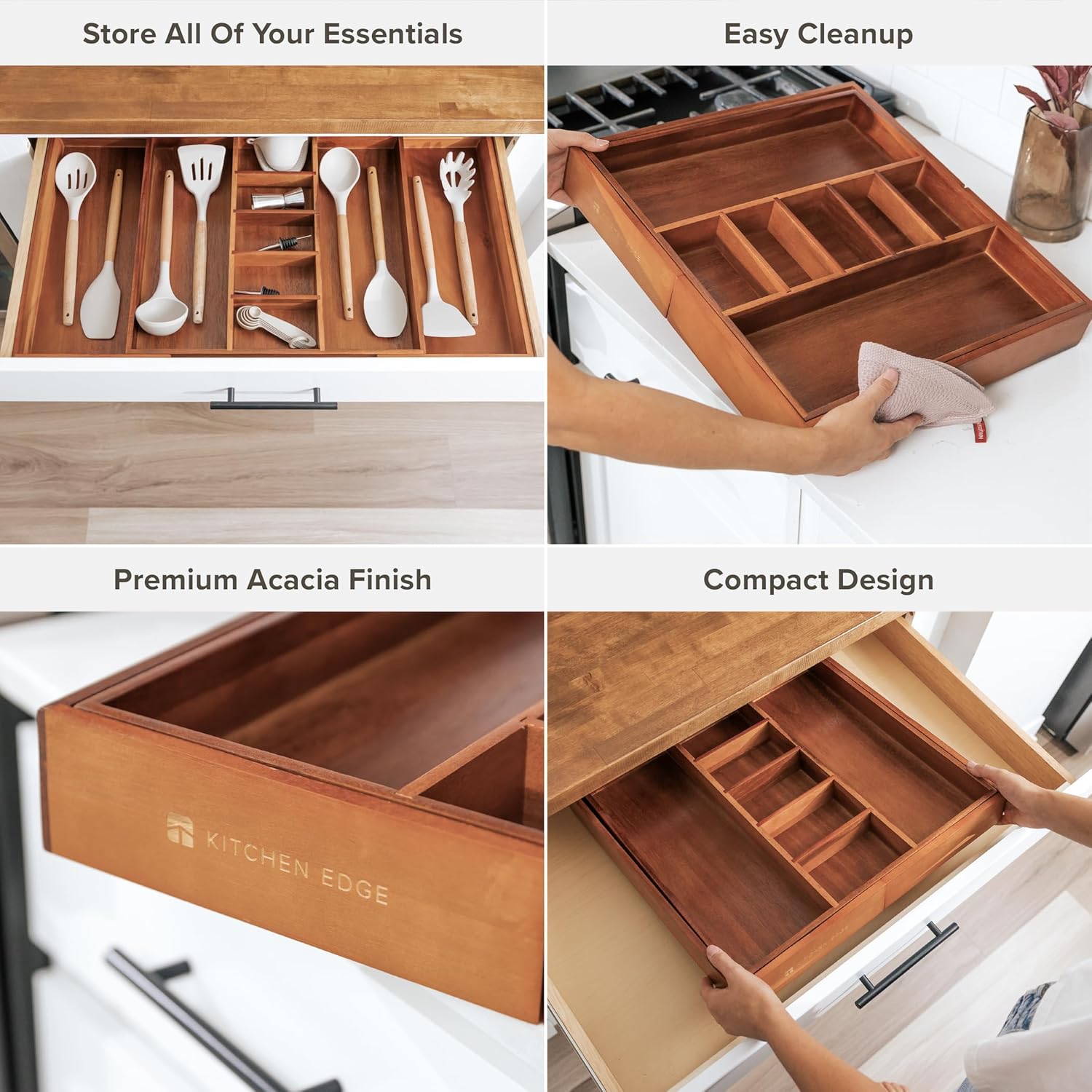 Adjustable Kitchen Drawer Organizer for Utensils and Junk, Food-Safe Contract Grade with 100%