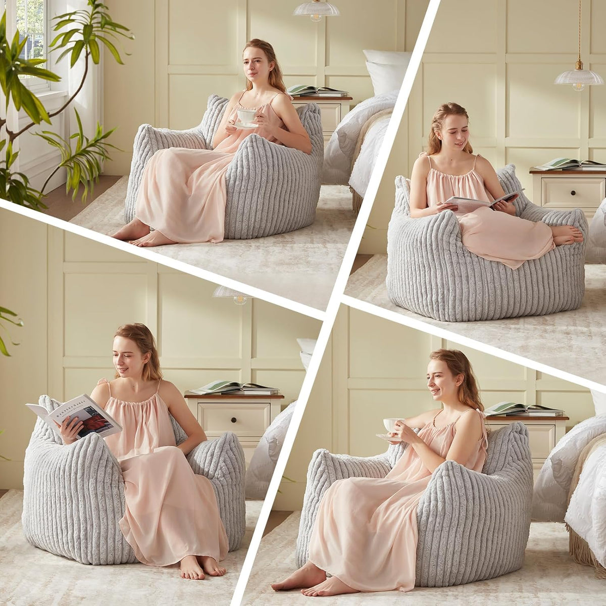 Giant Bean Bag Chairs for Adults Teens, Large Bean Bag Sofa Chairs with Filling Comfy Fuzzy BeanBag