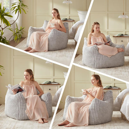 Giant Bean Bag Chairs for Adults Teens, Large Bean Bag Sofa Chairs with Filling Comfy Fuzzy BeanBag