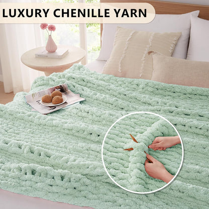 L'AGRATY Chunky Knit Blanket Throw: 60''x80'' Chenille Chunky Knitted Throw Blanket for Bed Couch