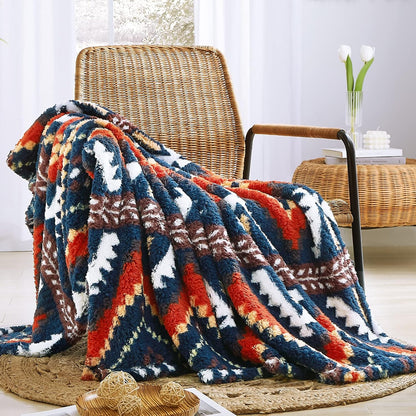 CASAAGUSTO Boho Sherpa Throw Blanket, Aztec King Size Blanket, Ultra Soft, Warm, Cozy, Plush, Thick