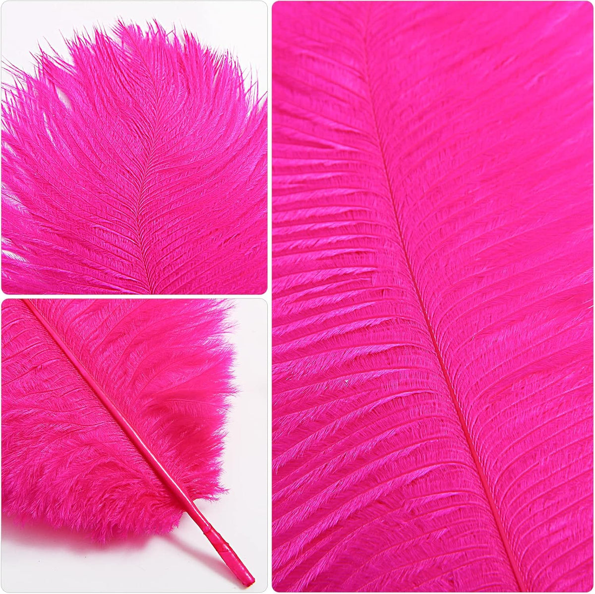 THARAHT Hot Pink Ostrich Feathers 24pcs Natural Bulk 10-12Inch 25cm-30cm for Crafts Wedding Party