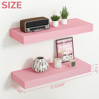 BAMEOS Pink Floating Shelves for Wall, 16" x 6" Wall Shelves for Room, Floating Book Shelves