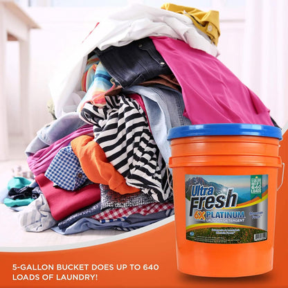 Ultra Fresh 5 Gallon Liquid Laundry Detergent Washing Soap for All Machine Types, 6X Platinum, Up