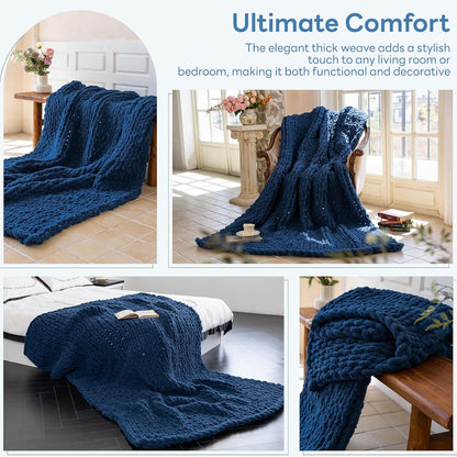 Chunky Knit Blanket - Luxury Soft Cozy 50 * 60 Throw Blanket,100% Woven Blanket Rope Knot Throw