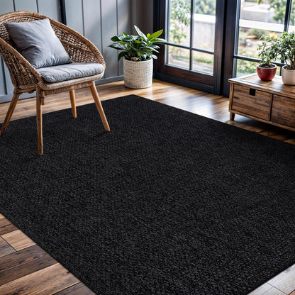 CAMILSON Easy Jute Rug 4x6, Indoor Outdoor Dark Gray Black Farmhouse Area Rugs for Living Room