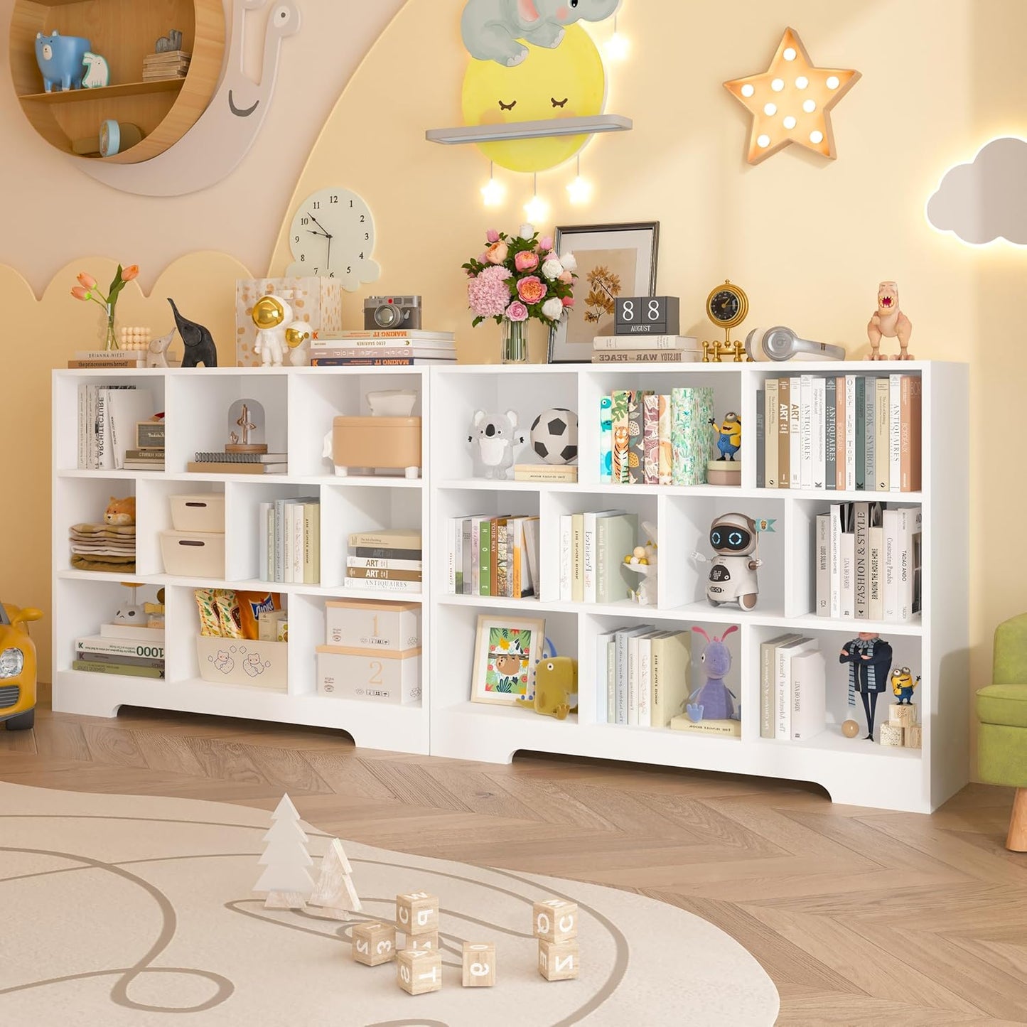Book Shelf, 10 Cubes Storage Organizer, 3-Tier Open Shelf Wooden Bookcase, Freestanding White