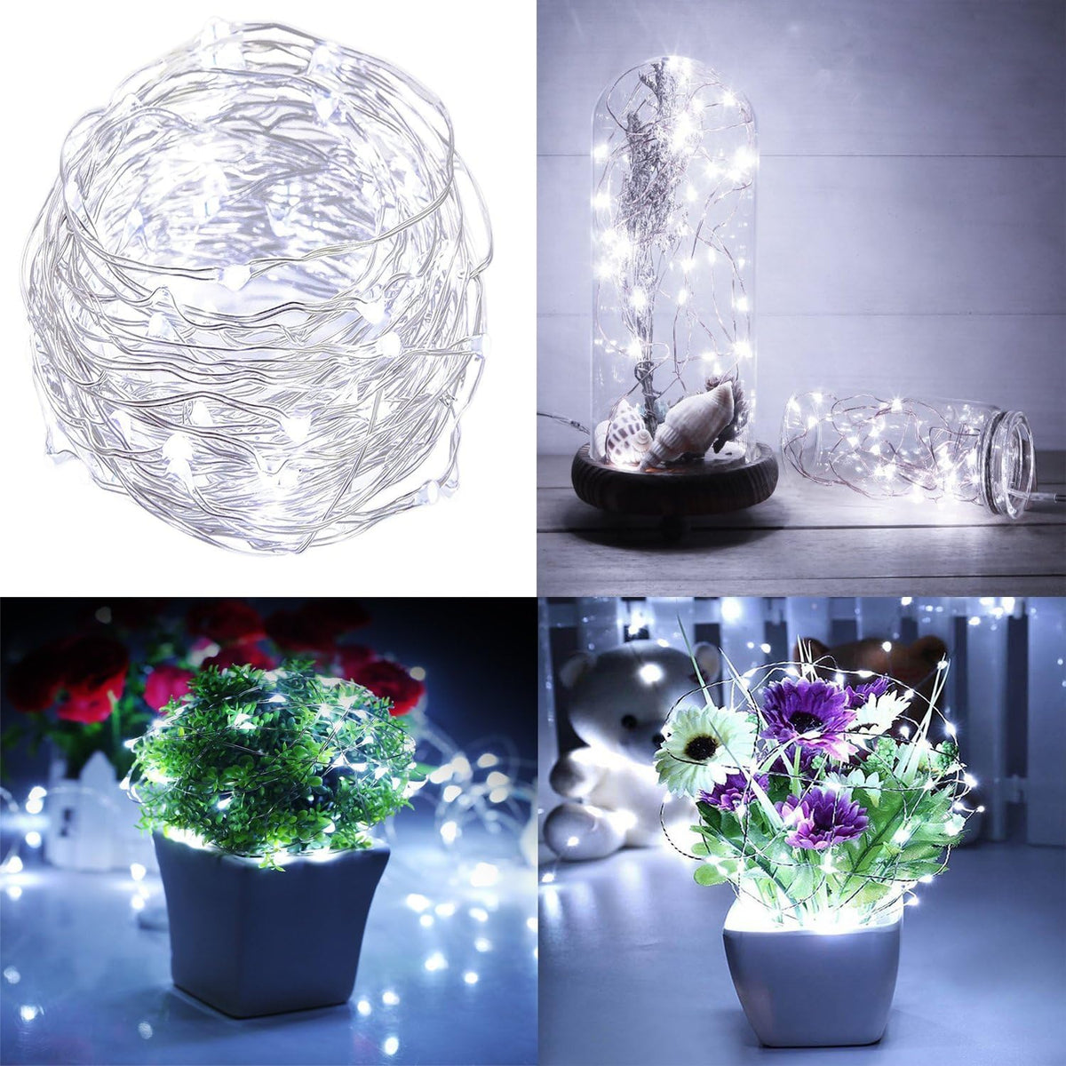 2 x Fairy Lights Battery Operated,Silver Wire Chains 8 Mode 16Ft/5Meter 50 LEDs Timer String Lights