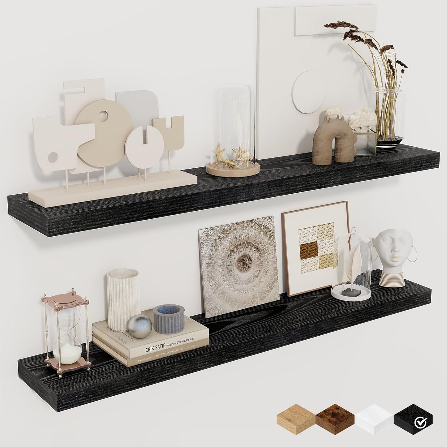 Fun Memories 36Inch Floating Shelves for Wall 2 Pack Wood Shelves for Kitchen, Bathroom, Bedroom