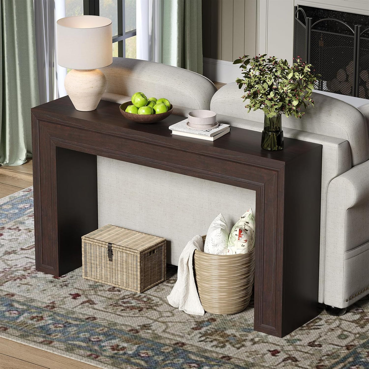 Rresyet 55 Inch Long Console Table, Sofa Table Behind Sofa, Wooden Entryway Table, Farmhouse