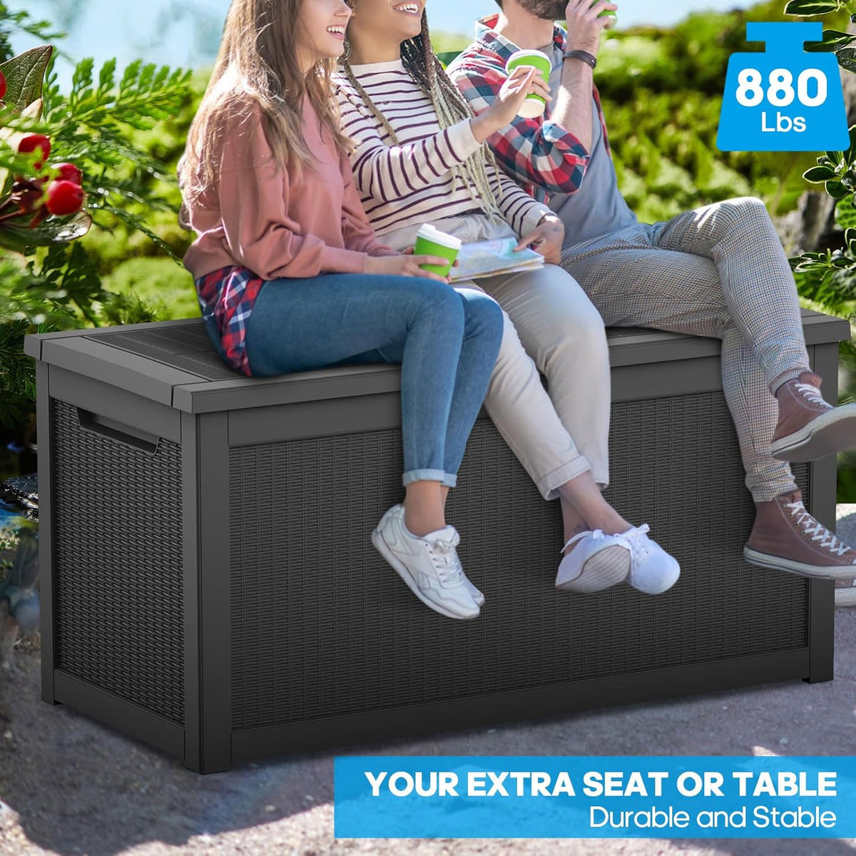 320 Gallon Resin Deck Box, Waterproof Outdoor Storage Bin for Patio Furniture, Pool Accessories