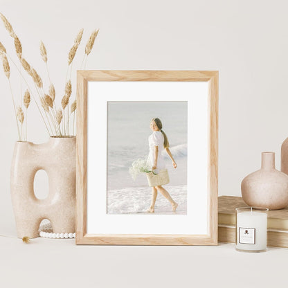 8x10 Picture Frame Set of 4 Natural Solid Oak Photo Frames with 5x7 Removable Mat Wall Hanging