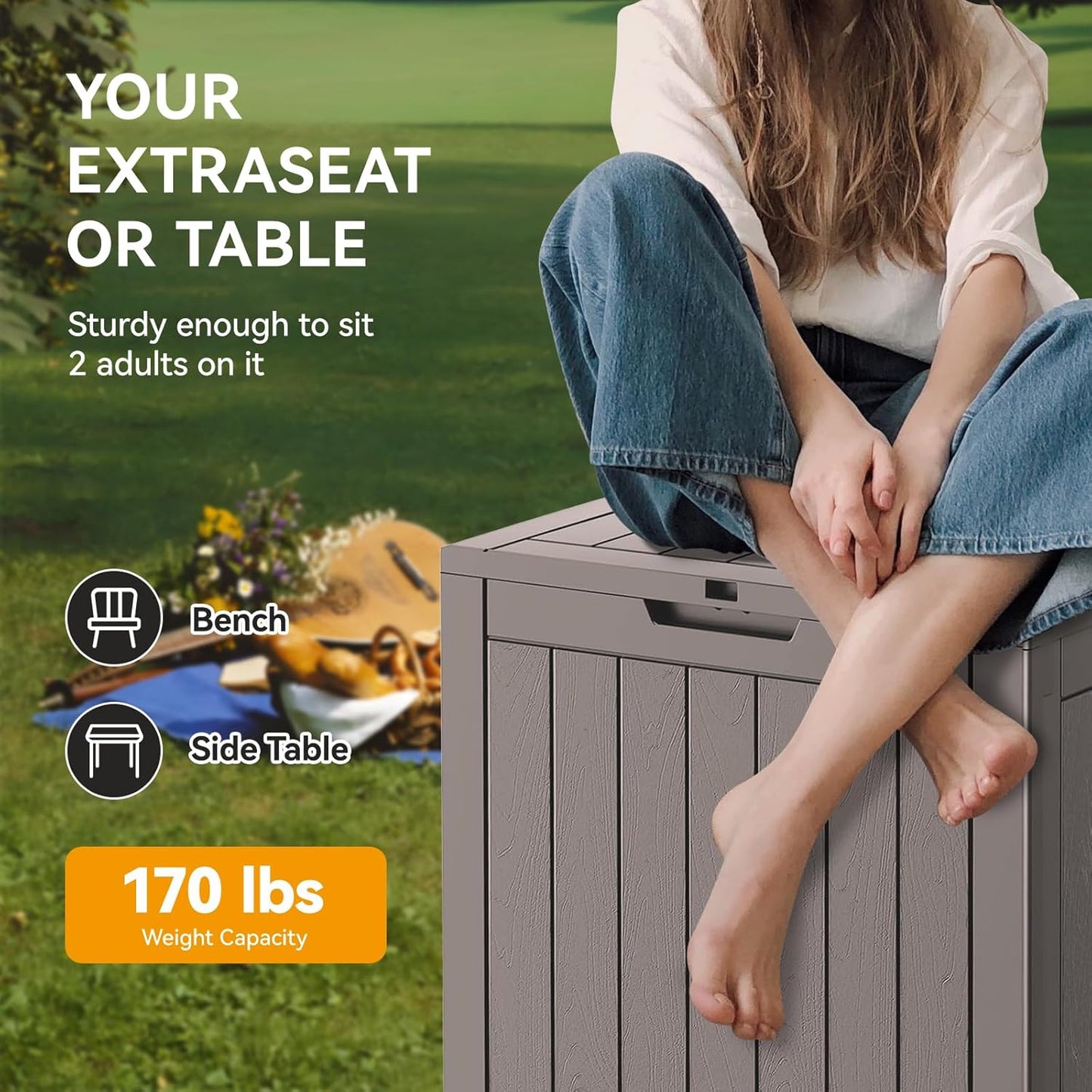 Outdoor Storage Box, 32 Gallon Deck Box Indoor Outdoor Storage Bin,Waterproof Resin Patio Storage