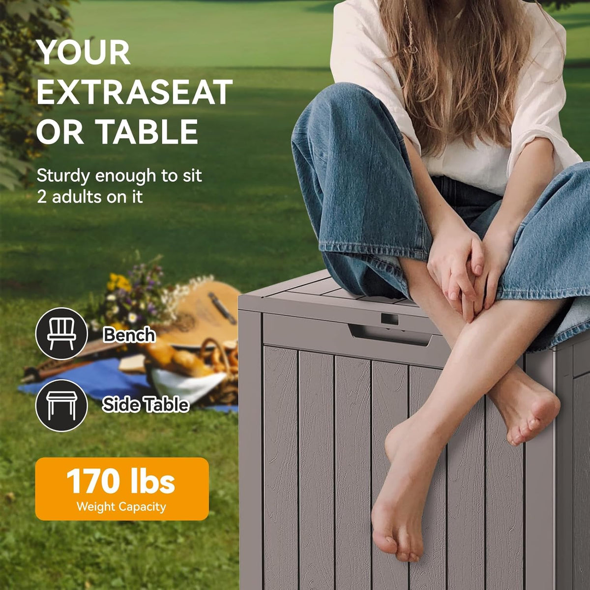 Outdoor Storage Box, 32 Gallon Deck Box Indoor Outdoor Storage Bin,Waterproof Resin Patio Storage