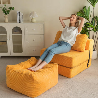 HIGOGOGO Square Stuffed Pouf Ottoman, Corduroy Poufs with Foam Chunk Filling, Furry and Fluffy Pouf
