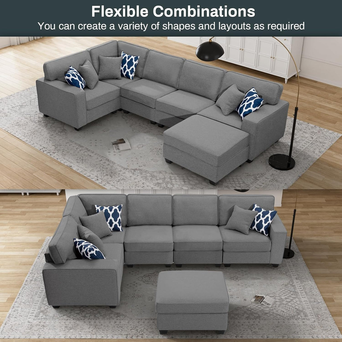 L Lengend Vansen Modular Sectional Sofa U Shaped Couch with Ottoman Modern Reversible Corner