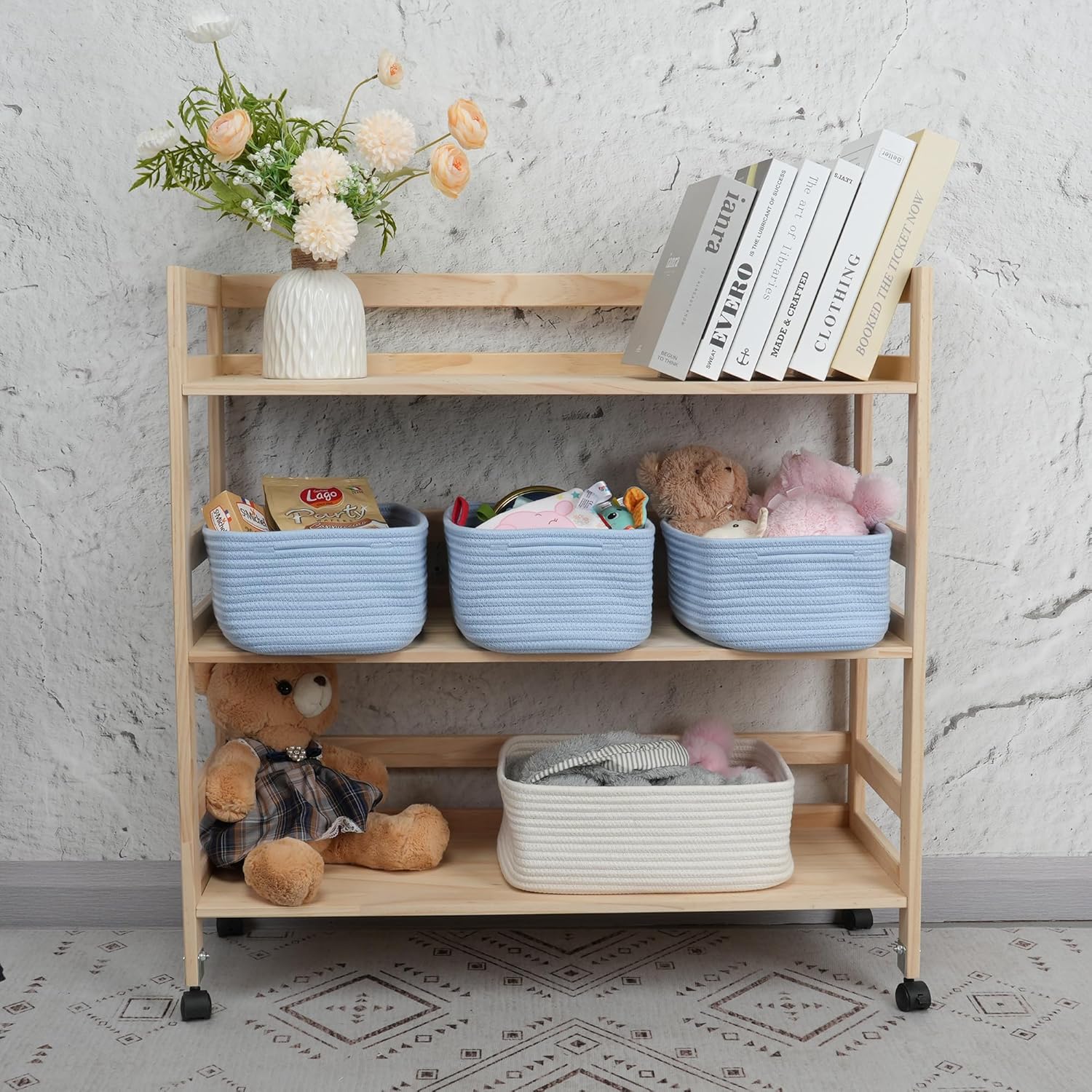 Small Woven Storage Baskets 12“X8”X5“ Decorative Rope Bins for Organizing Shelves, Closets, and