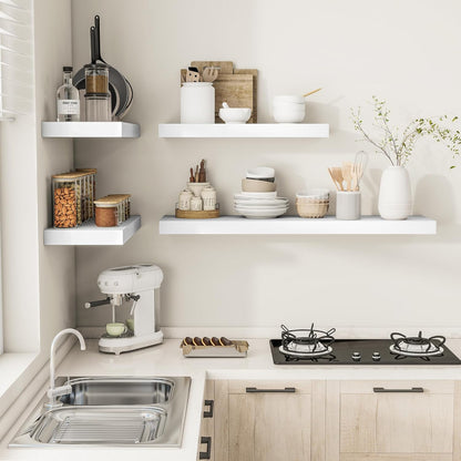 White Floating Shelves for Wall, 24 Inch X 12 Deep Shelves for Room Wall Mounted，2" Thick Heavy