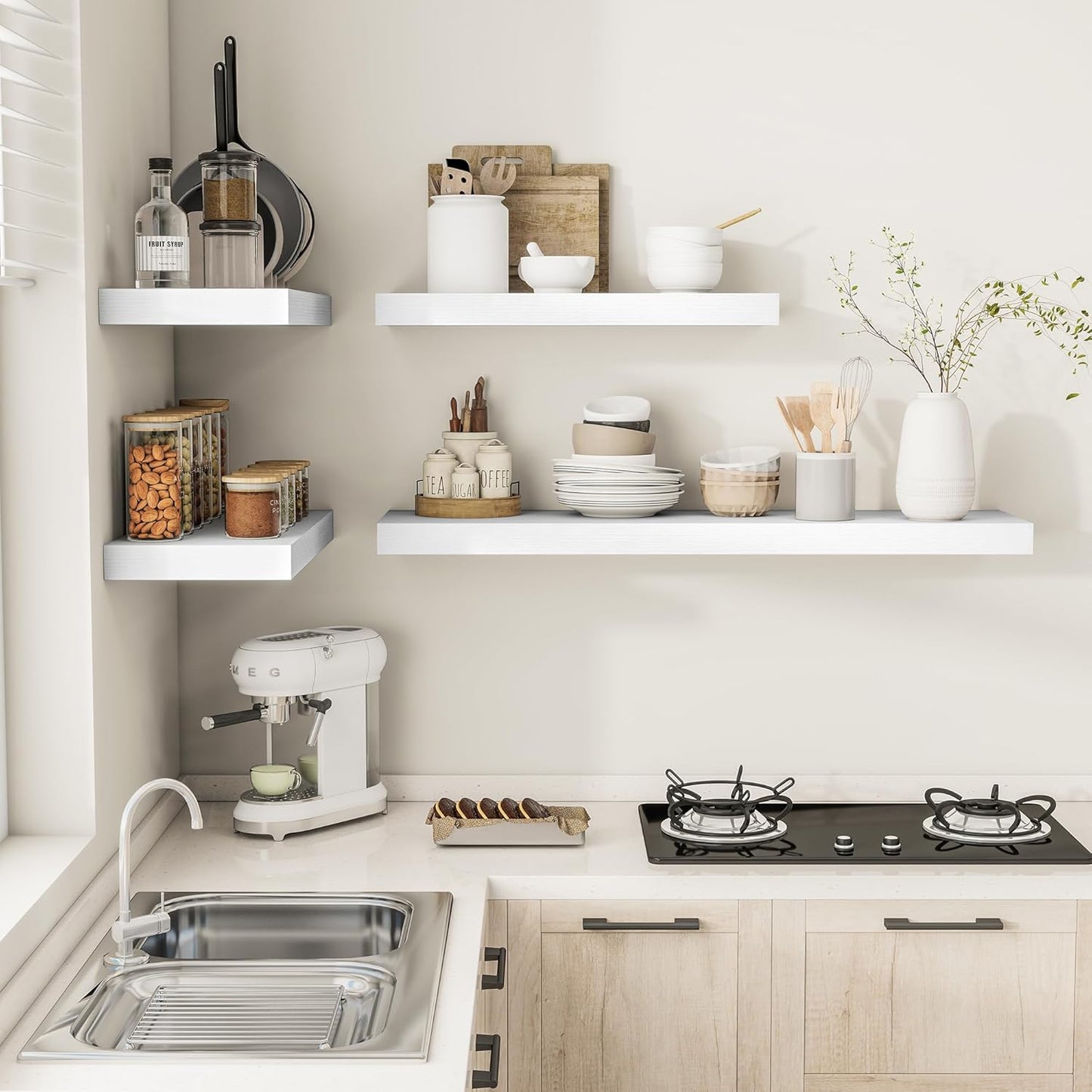 White Floating Shelves for Wall, 48 Inch X 12 Deep Shelves for Room Wall Mounted，2" Thick Heavy