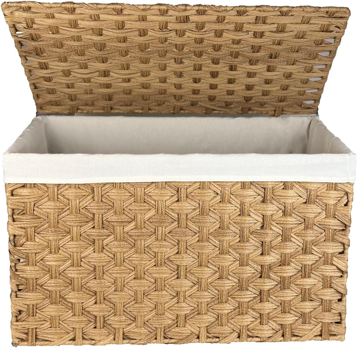 Wicker Storage Basket with Lid, 42.3 Gallon (160L) Large Blanket Basket with Lid, Woven Storage Bin