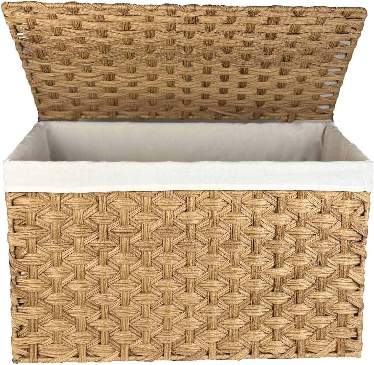 Wicker Storage Basket with Lid, 42.3 Gallon (160L) Large Blanket Basket with Lid, Woven Storage Bin