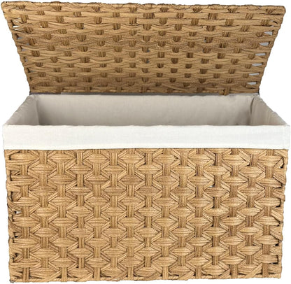 Wicker Storage Basket with Lid, 42.3 Gallon (160L) Large Blanket Basket with Lid, Woven Storage Bin